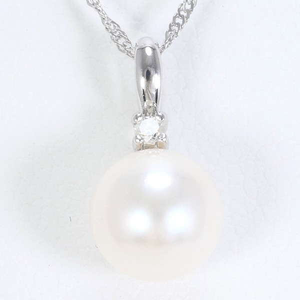 K18 18金 WG ネックレス パール(真珠) ダイヤ 0.02 ジュエリー 中古