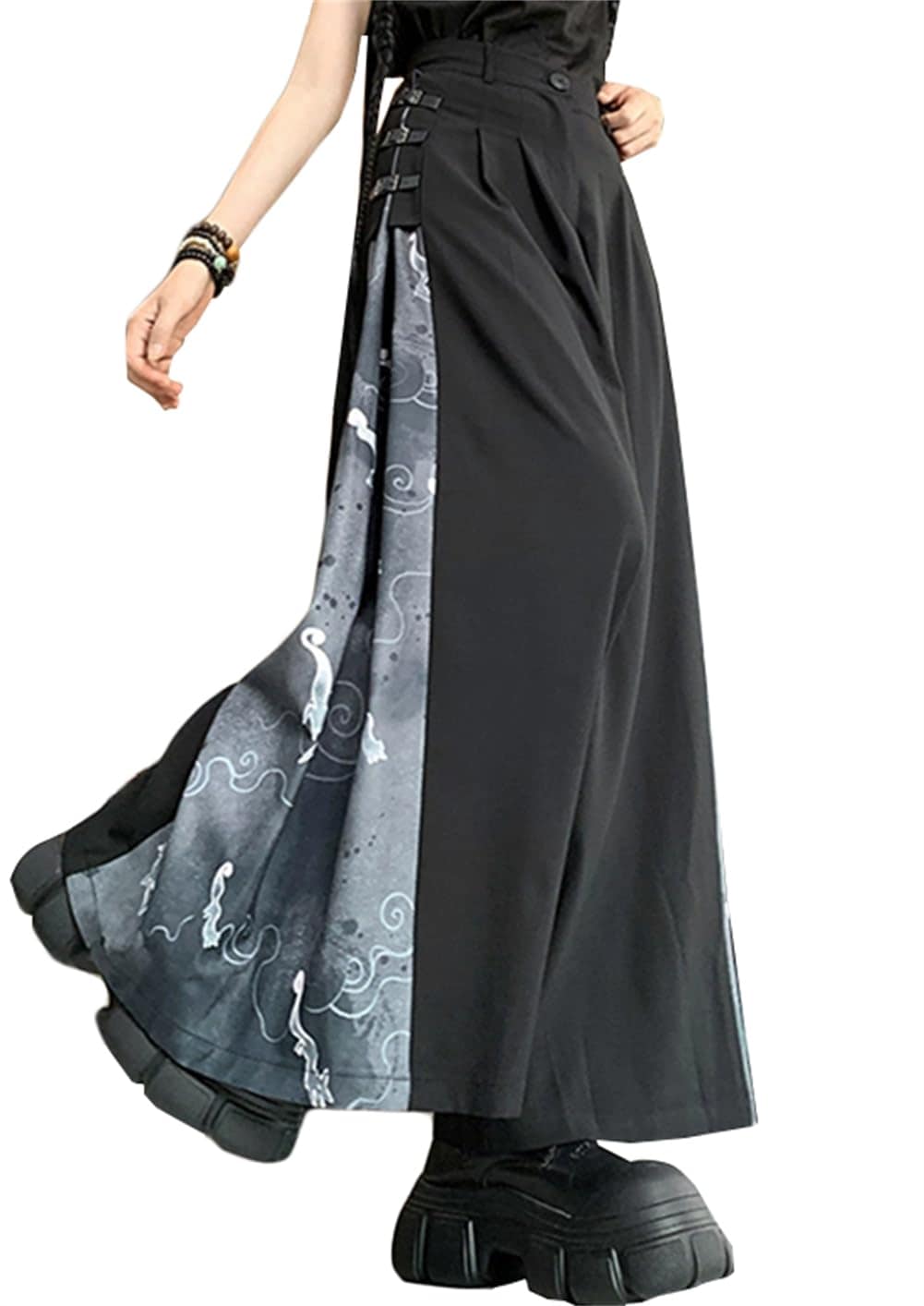 [ＺＨＯＮＧＪＵＥ] 和風 袴パンツ ガウチョパンツ ゆったり ロングパンツ はかまパンツ キュロット ストリート 切替え 和柄 ワイドパンツ 病み系 モード チャイナ風 チャイナパンツ 男女兼用 原