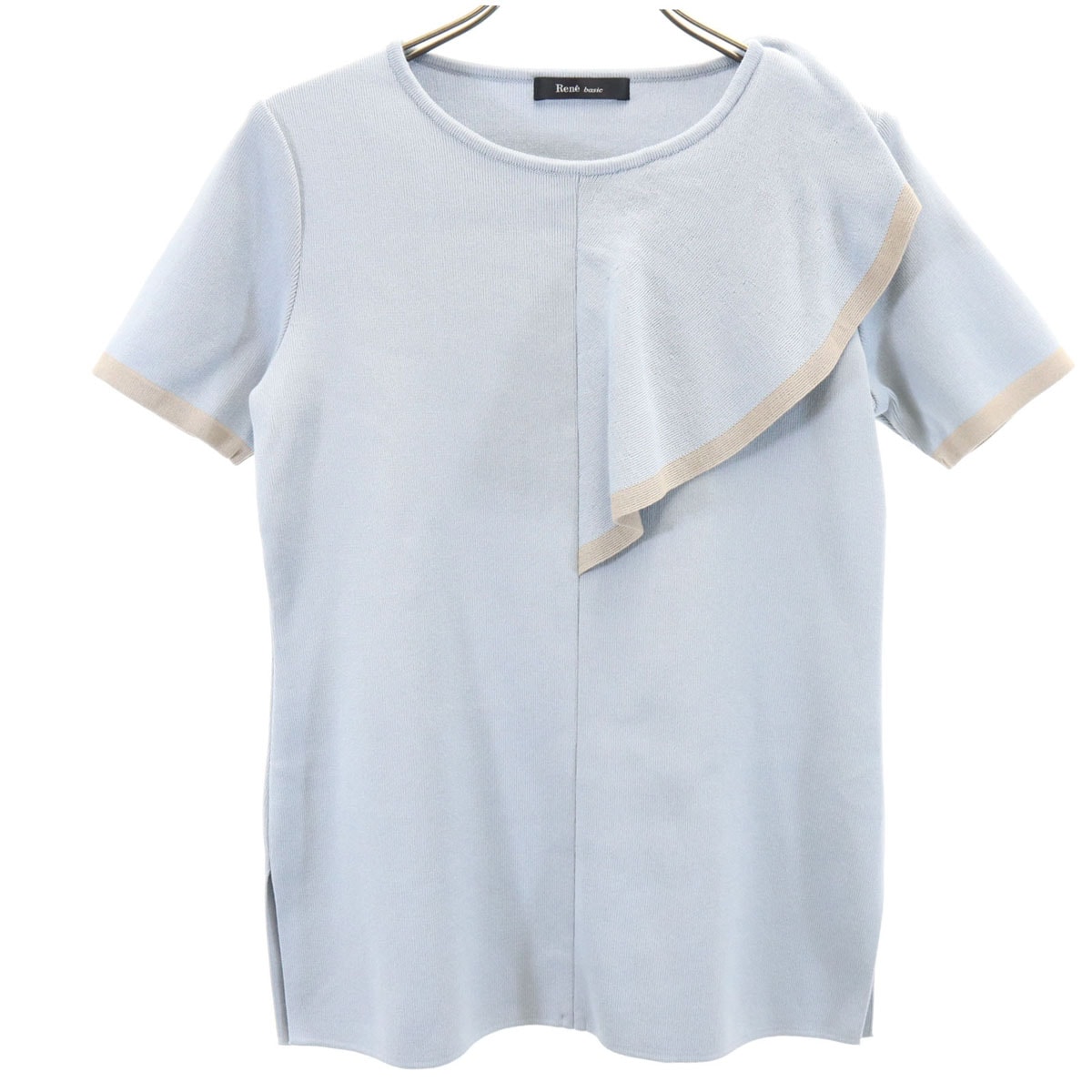 Rene basic ルネベーシック 日本製 半袖 ニット 34 ブルーグレー レディース 古着