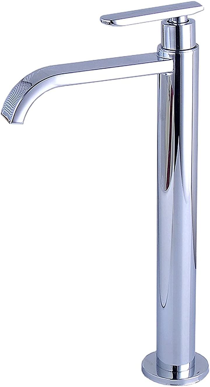 洗面用 シングルレバー 単水栓 滝水流 ロング水栓 手洗い鉢 手洗いボウル用 洗面台 蛇口 円形 ST73(鏡面クロムメッキ)