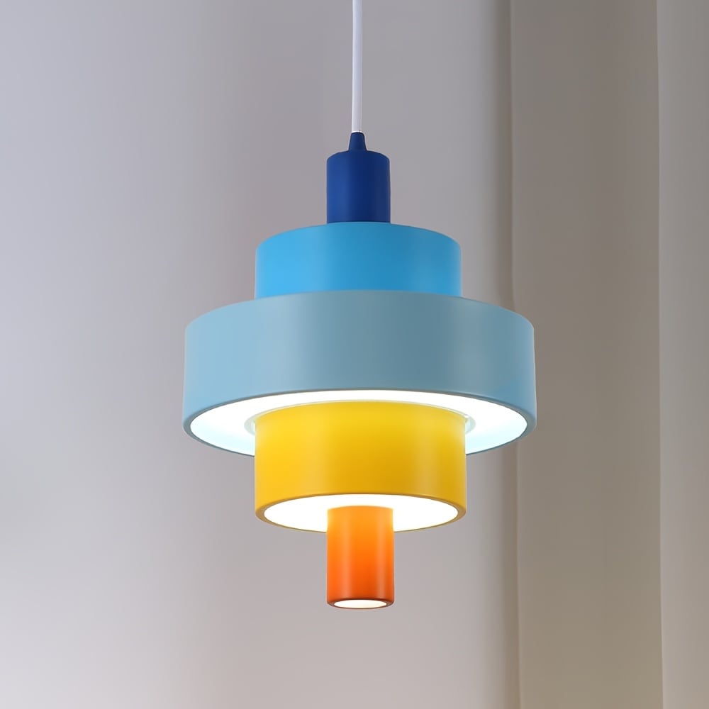 5つのリングピラミッドシャンデリアLED技術と金属アクリルシェード付きのモダンな吊り下げライトキッチン寝室リビングルームダイニングエリアに吊り下げできる調整可能な高さ