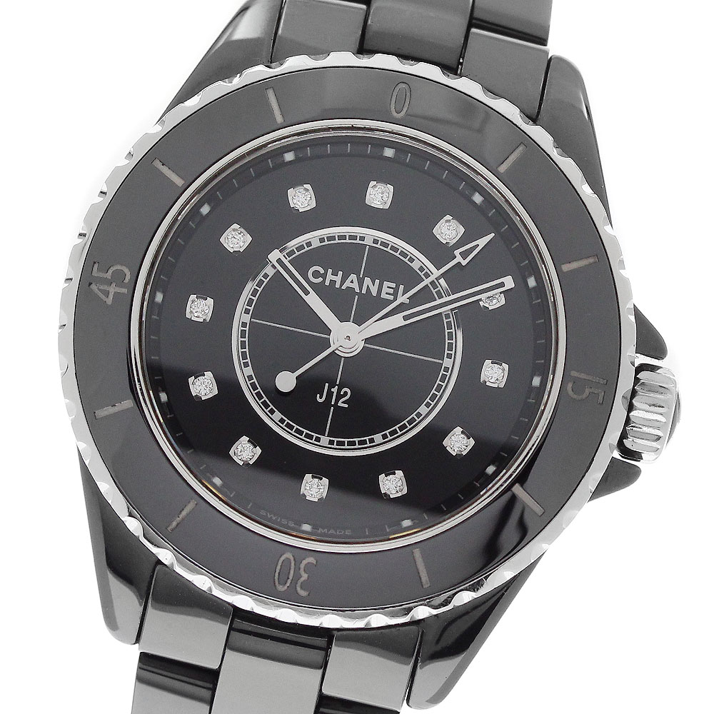 シャネル CHANEL H5701 J12 黒セラミック 33MM 12Pダイヤ クォーツ レディース 良品 保証書付き_953439【中古】