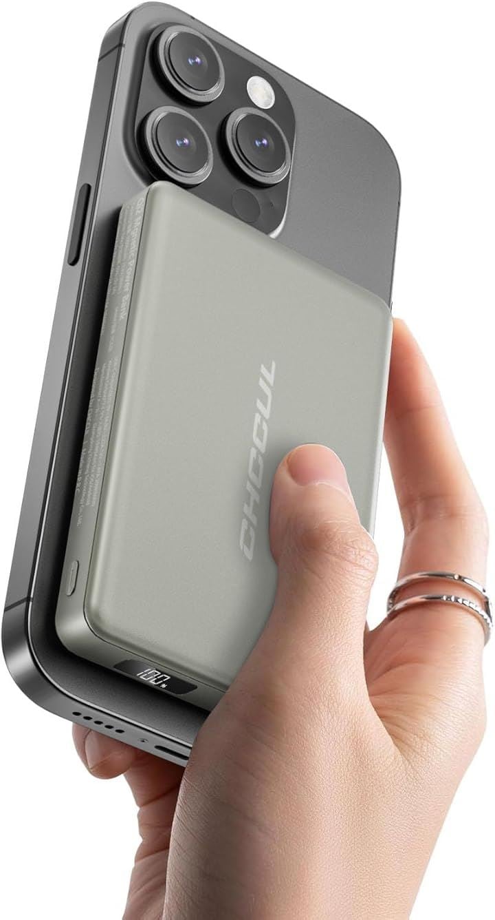 互換品 Qi2モバイルバッテリー MagSafe対応 10000mAh大容量 軽量 薄型14mm/LED残量表示 PD 20W急速充電 ＆ 15Wワイヤレス出力(Titanium)