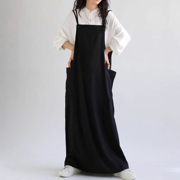 ワンピース マキシ丈ワンピース ジャンパースカート マキシ丈 ポケット かわいい 大人可愛い きれいめ シンプル 上品 おしゃれ かっこいい カジュアル こなれ感 個性的 主役級 存在感 抜け感