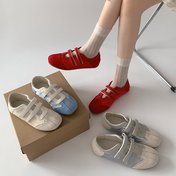 Qoo10] レトロレッドフレンチバレエシューズ風フラ