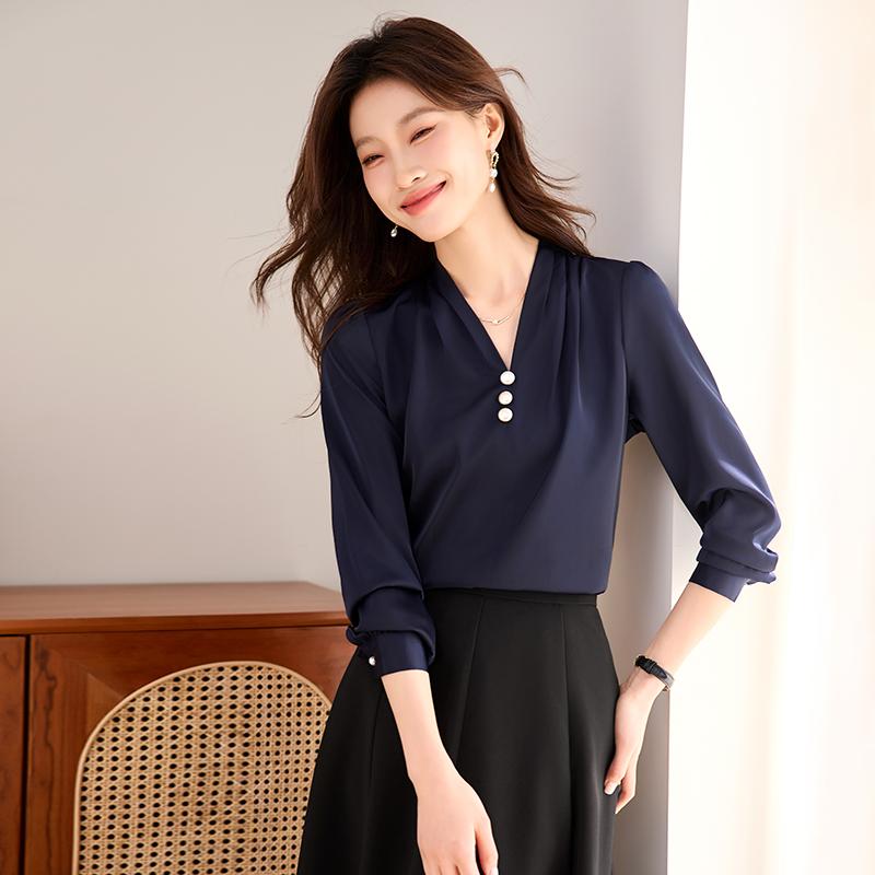 コーデ レディース ファッション オシャレ カワイイ シンプル きれいめ ナチュラル 上品カジュアル 婦人服 Vネック シフォンシャツ 長袖 シャツ スーツ ワークウェア