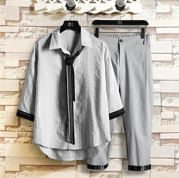 魅力は無限に増幅されています早い者勝ち 薄い アイスシルク ン カジュアル 大きいサイズ メンズ 半袖 シャツ 伸縮性ウエスト ロングパンツ セット 気質 百掛け ファッション 5,241円