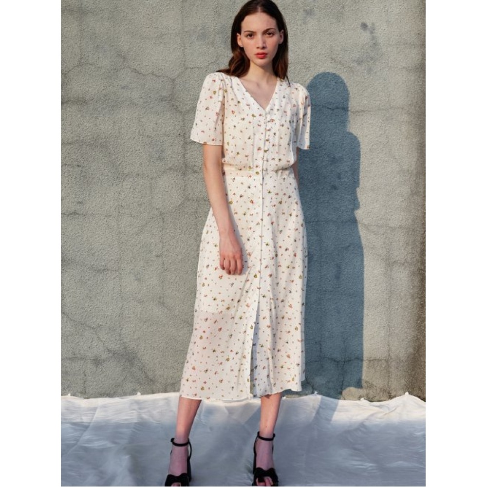 SORRY, Too Much LOVE (ごめん愛しすぎ) Vネックフラワーボタンダウンドレス_アイボリー