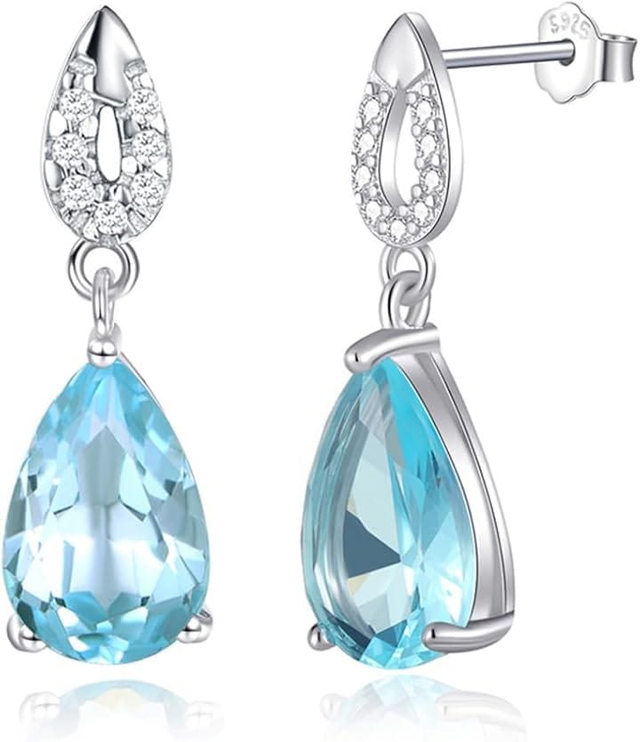 925純銀製 レディース ピアス 人工石( 3月 誕生石 スカイブルートパーズ)