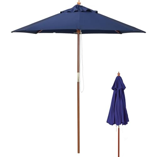 不二貿易 ガーデンパラソル 展開時最長辺210cm UVカット率99.9% 折りたたみ 大型 木製