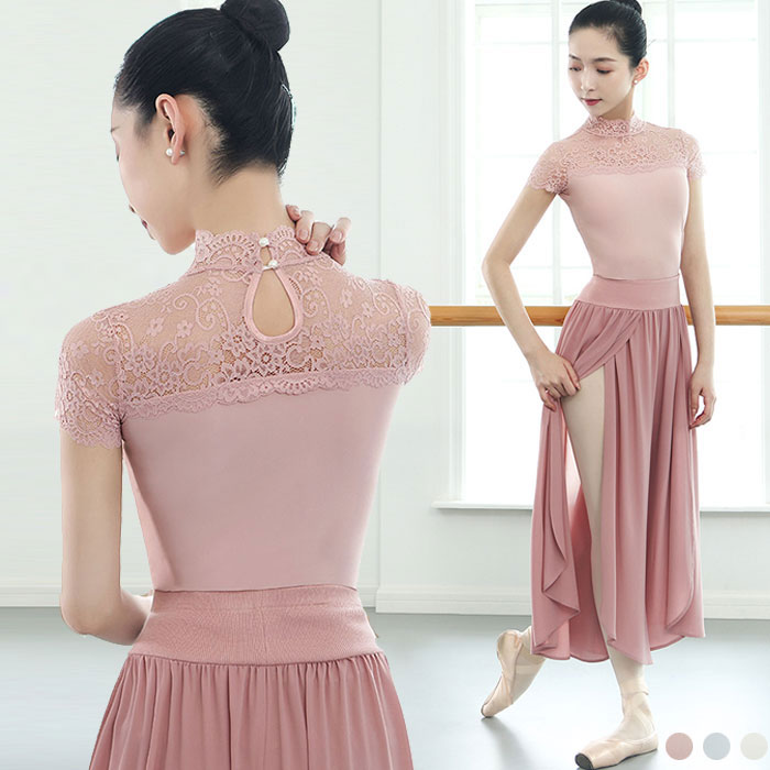 バレエ トップス レース フレンチスリーブ ハイネック エレガント トップス おしゃれ バレエウェア ストレッチ 大人 エレガント レッスン着 練習 大人 ジュニア バレエ用品 可愛い バレエウェ