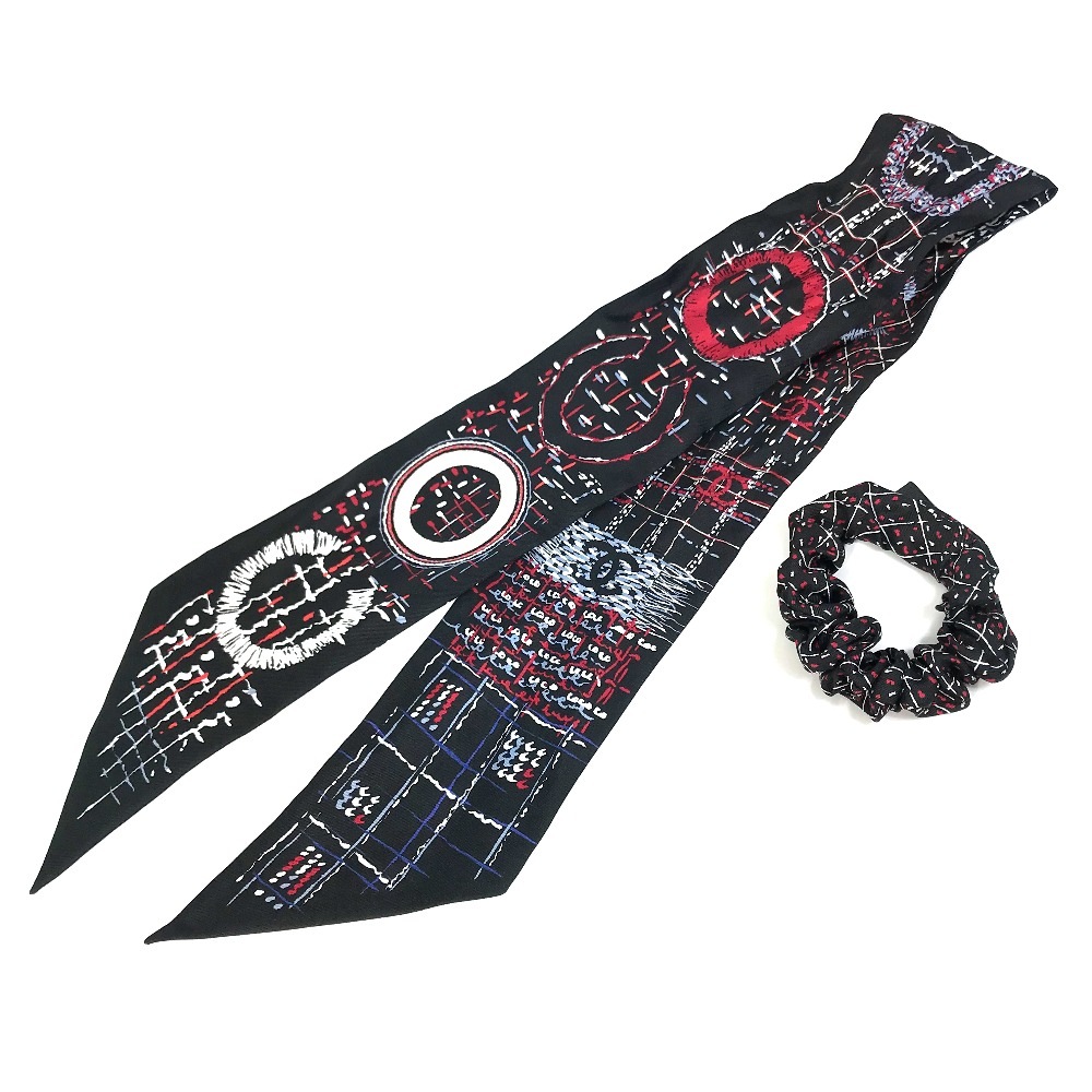 シュシュ スカーフ ココマーク CC 2点セット リボン 22K/ヘアアクセサリー シルク ブラック