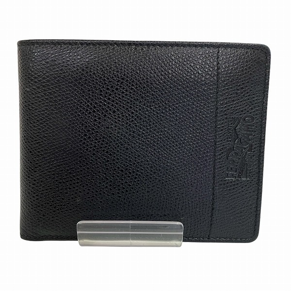 フェラガモ ブラック レザー 財布 2つ折り財布 メンズ【中古】