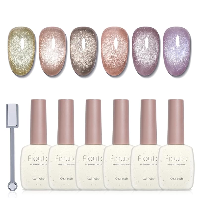 Fioutoマグネットネイル ジェルネイル カラージェル キャツアイジェル 猫目ジェル 大容量15ml UV/LED対応 磁石付き 6色セット（クリスタルマグネットジェル）