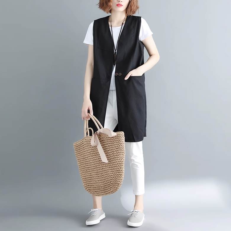 トップス ベスト ロング ロング丈 袖なし ノースリーブ 襟なし 前開き ボタンあり シンプル カジュアル 大人 上品 おしゃれ お洒落 かっこいい クール 無地 春 夏 10代 20代 30代 レデ