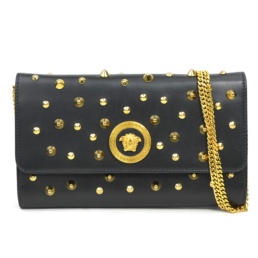 ヴェルサーチ VERSACE チェーンウォレット レザー ブラック レディース r11074a