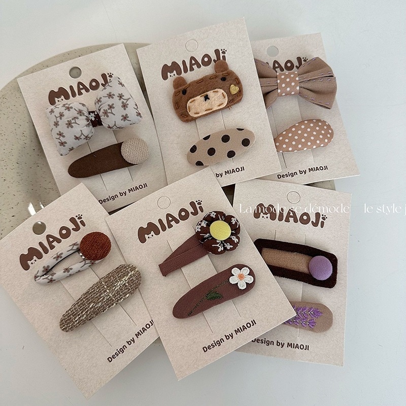 コーヒー色のかわいいリボンヘアピン前髪ク日常使いに便利なシンプルなブロークンヘアエッジクヘアアクセサリーの2個セット