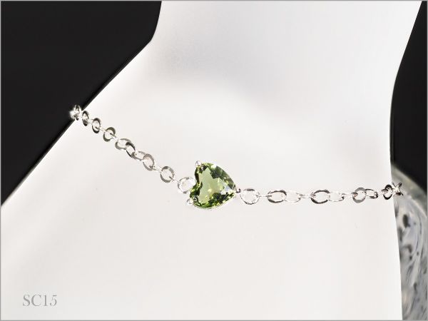 一粒 天然 モルダバイト ブレスレット ハートカット 約0.65ct SC-15 プレゼン 4,620円