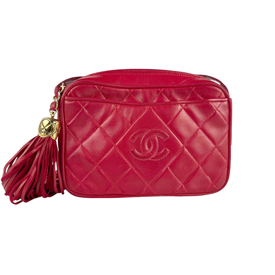 シャネル CHANEL ショルダーバッグ マトラッセ レザー レッド ゴールド レディース z6632