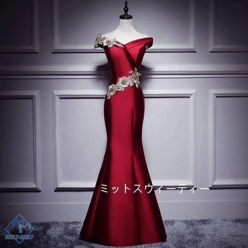 マーメイドドレス 赤 二次会 フォーマルドレス イブニングドレス 花嫁 ロングドレス 結婚式 カラー
