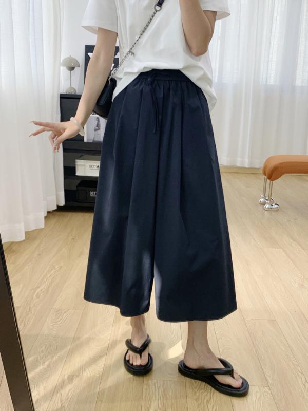レディース スカートパンツ 軽防晒 速乾 クール感 ワイドレッグパンツ 九分丈 薄手 微弾性 ポリエステル95% ミントグリーン アイボリー ベージュ ネイビー 日韓カジュアル 快適 普段使い 軽量