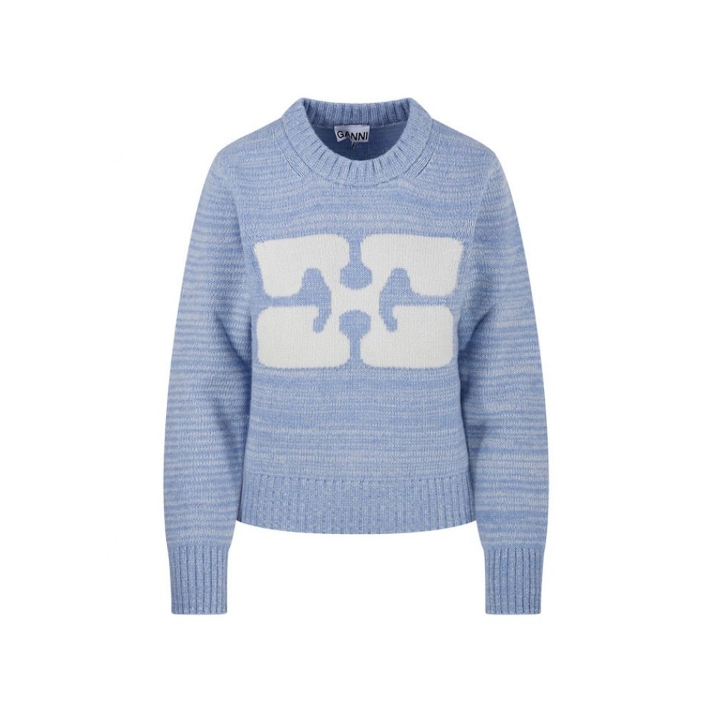 23FW ギャニレディースウールグラフィックプルオーバーニットブルー K1903 495 個