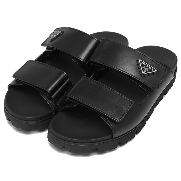 サンダル ミュール レザーストラップサンダル トライアングルロゴ ブラック メンズ 2X3129 3LEM F0002