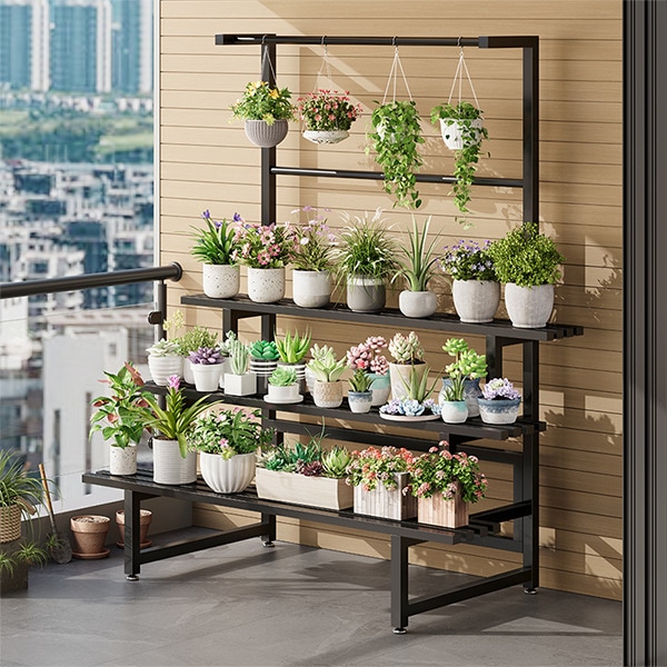 ステンレススチールフラワーラックストレージラックバルコニー屋外の中庭リビングルームフロアスタンドマルチレイヤーフラワーポットラック