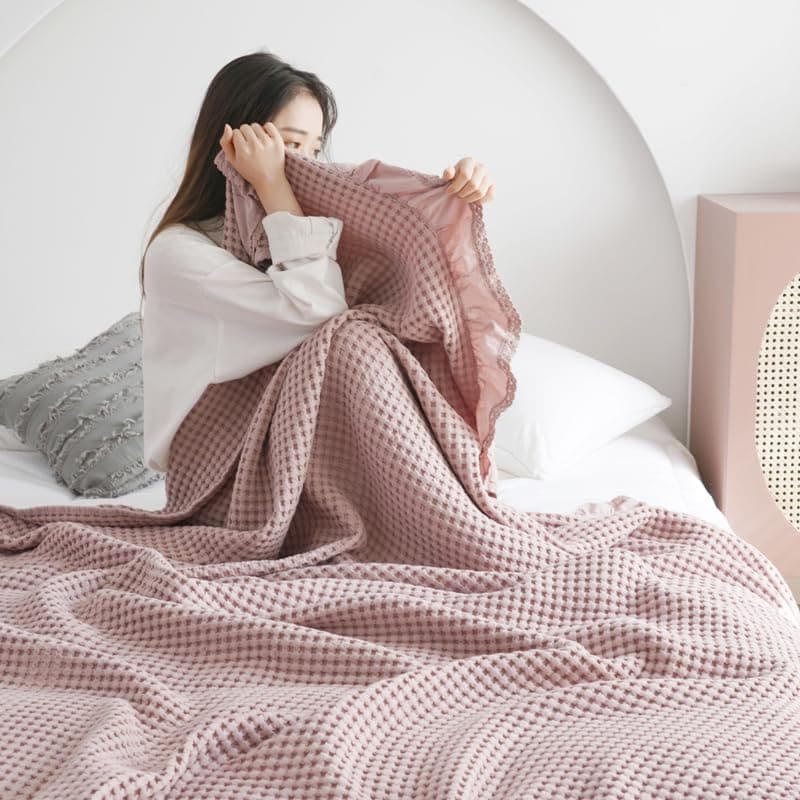 songlibin ワッフルケット タオルケットダブル フリル 綿 冷房対策 ブランケット 毛布 寝具 ワッフル織 カバー キルティング ケット あずき色 ダブル 200*230cm 6,232円
