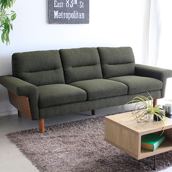 ソファ 幅198cm 3人掛け コーデュロイ ファブリック 木製 天然木 ソファー ひじ掛け リビングソファ 肘付き ローソファ フロアソファ 三人掛け 3人掛けソファ ダイニング