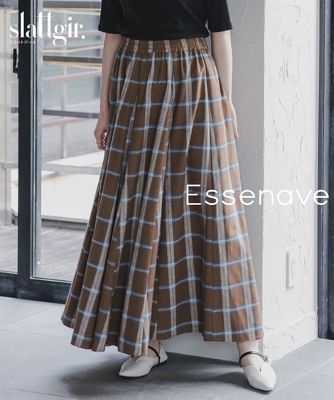 ロングスカート 高身長　チェック柄ボリュームフレアマキシスカート トールサイズ Essenave