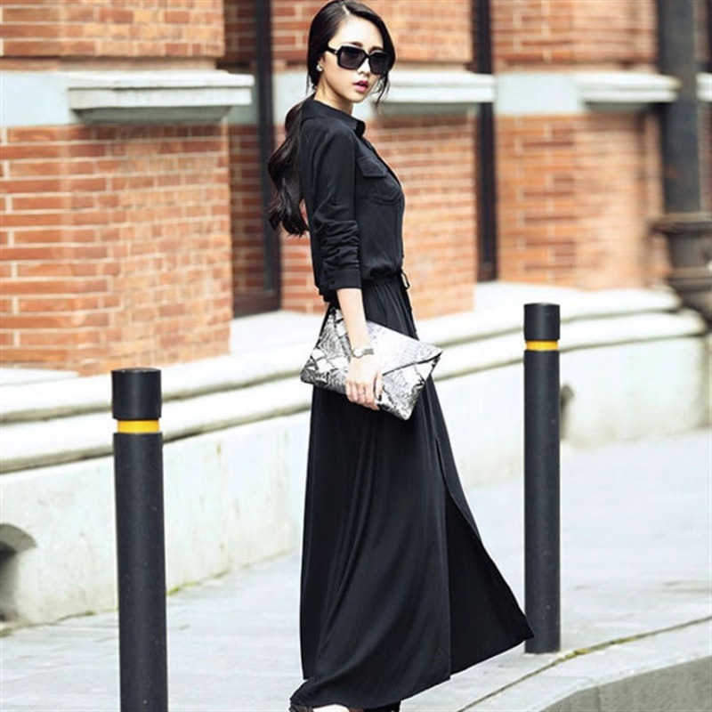 ワンピース シャツワンピース フレアワンピース ワンピース ミモレ丈 ロング丈 長袖 襟付き フレア ウエストマーク スリット ポケット ハイウエスト 前開き デニム かわいい 大人可愛い カジュアル