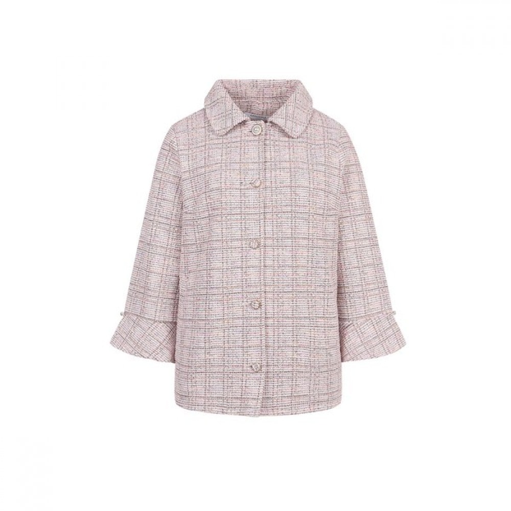 [クロコダイルレディ] ピンクストレッチスタンカラーツイードジャケットCLCMJK101