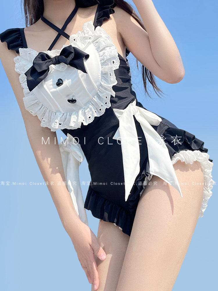 【激安本日限定】レディース水着 ガーリーキュートなメイドさん憧れのワンピース温泉水着女性用