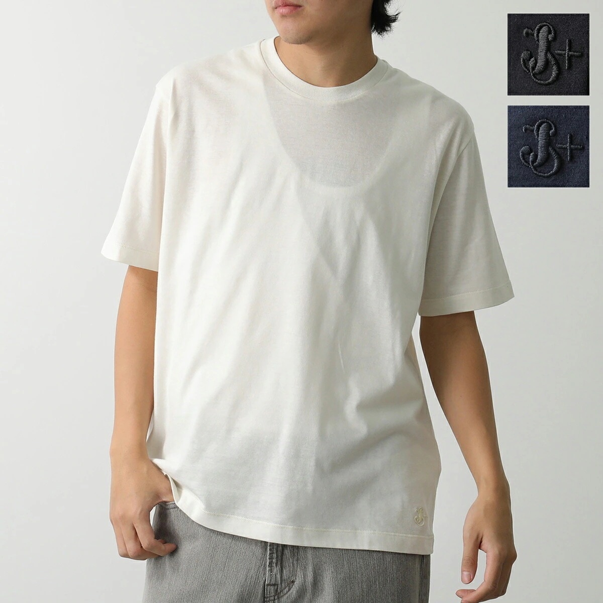 JIL SANDER+ ジルサンダー プラス Tシャツ J47GC0010 J45054 メンズ ロゴ刺繍 半袖 カットソー カシミヤ混コットン クルーネック カラー3色 【mega】