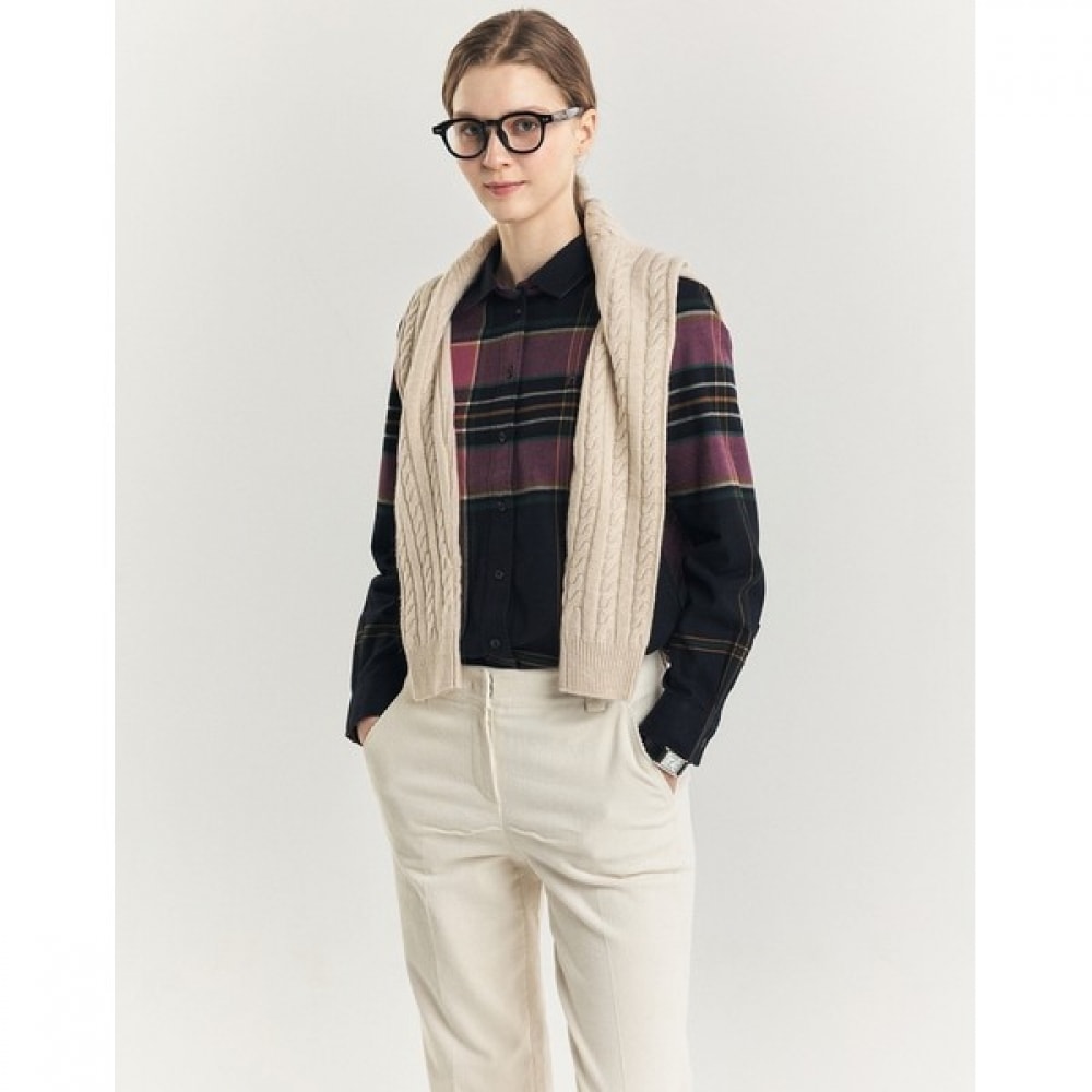 (ヘッジズレディース) 24FW チェックコットンロングスリーブシャツネイビー HSSH4DC91N2