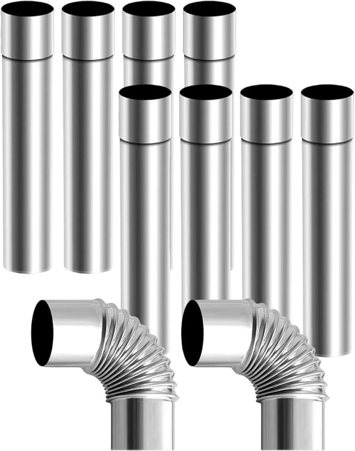 薪ストーブ 煙突 ステレスパイプ セット キャンプ90度 曲げ ジョイント 汎用 (シルバー 10個セット)