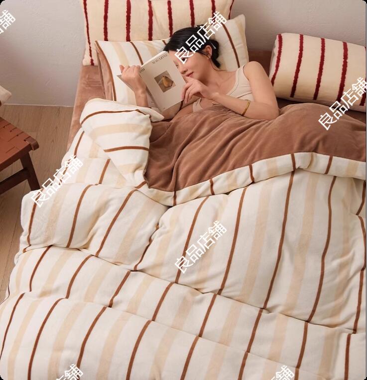 品質保証お買得ベッドカバーセット ストライプ柄 縞々柄 布団カバーセット ブラウン フランネル 北欧 セミダブル ダブル クイーン キング 3点セット 4点セット ストライプ ボックスシーツ フラット