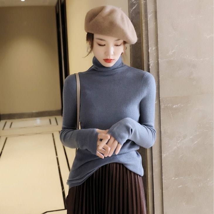 インナーニットセーター カラーバリエーション豊富 カジュアルニットセーター ハイネックインナー トップス ニットソー セーター プルオーバー 袖あり 長袖 Uネック ハイネック スリム タイト 細身