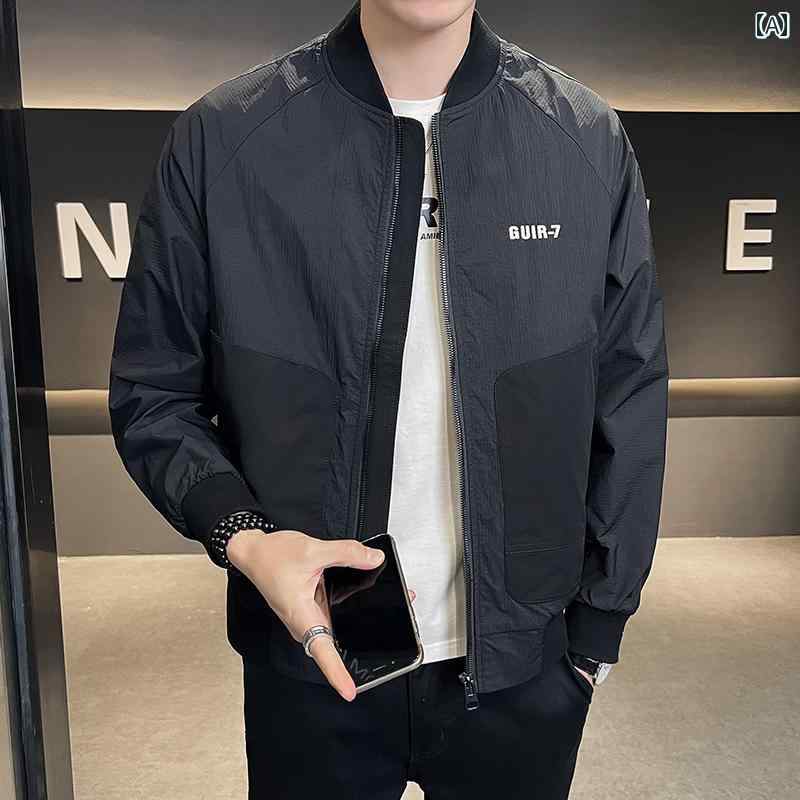 メンズ ファッション 秋 ジャケット 韓国 スリム 薄手 涼しい ジャケット 春秋 カジュアル 無地 野球 ユニフォーム
