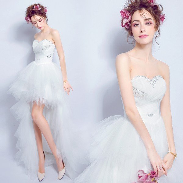 ウエディングドレス エンパイア 安い トレーンドレス 前ミニ ウェディングドレス 結婚式 ロングドレス 花嫁 パーティードレス 発表会 二次会