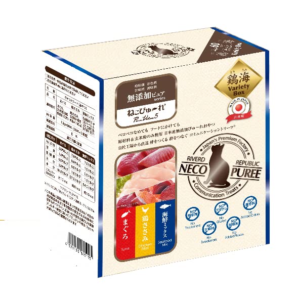 【玄米粉使用】日本産 猫用おやつ ねこぴゅーれ 無添加ピュア PureValue5 バラエティボックス 鶏海 (鶏ささみ まぐろ 海鮮ミックス) 60本入 (20本×3種)