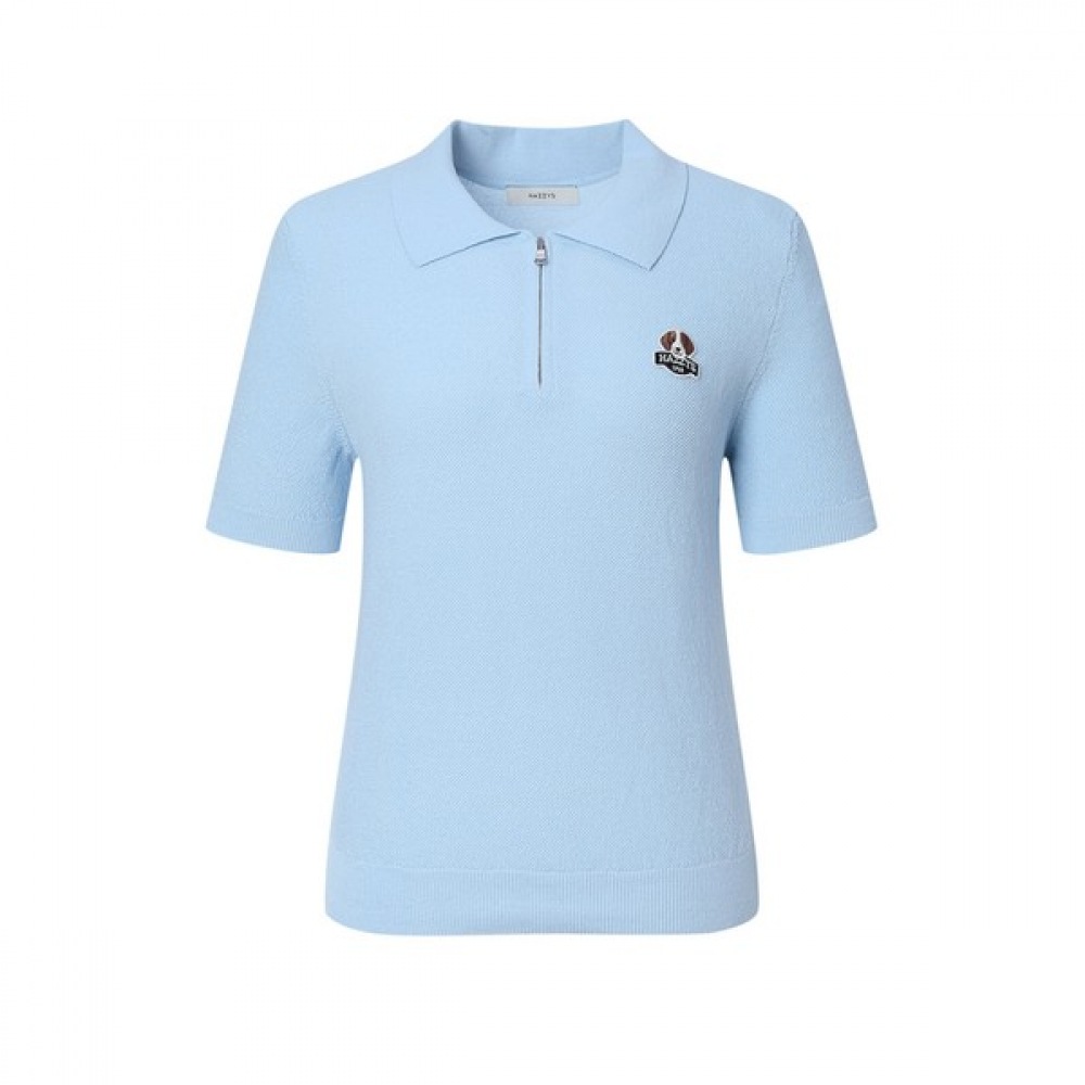 [ヘッジズレディース] 25SS ショートスリーブジップアップニットプルオーバーライトブルー HSSW5BL94B1