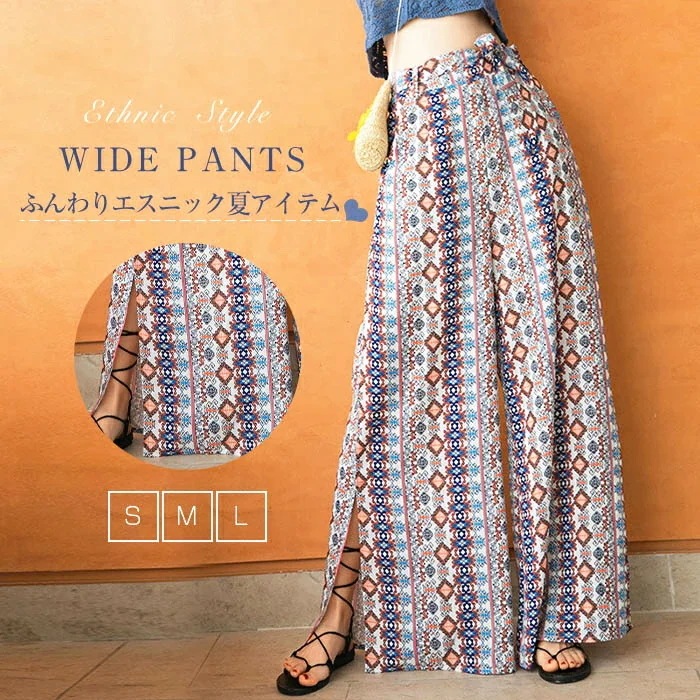 【20点セット】無料エスニック風　ワイドパンツ　レディース　夏　涼しい　フレアパンツ　シフォンパンツ　フレアパンツ　ロングパンツ　ゆったり　パンツ　ガウチョ　リラックスパンツ　ウエストゴム　おしゃれ