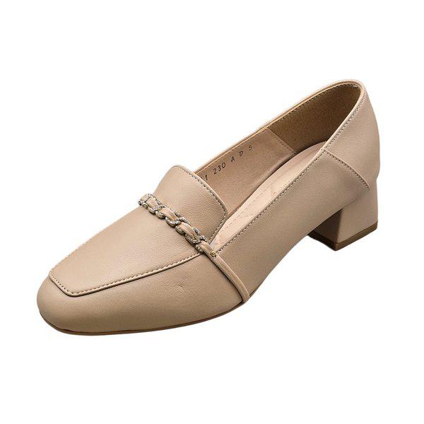 女性キュービックストラップポイントローファー 2COLOR 4CM 112539011