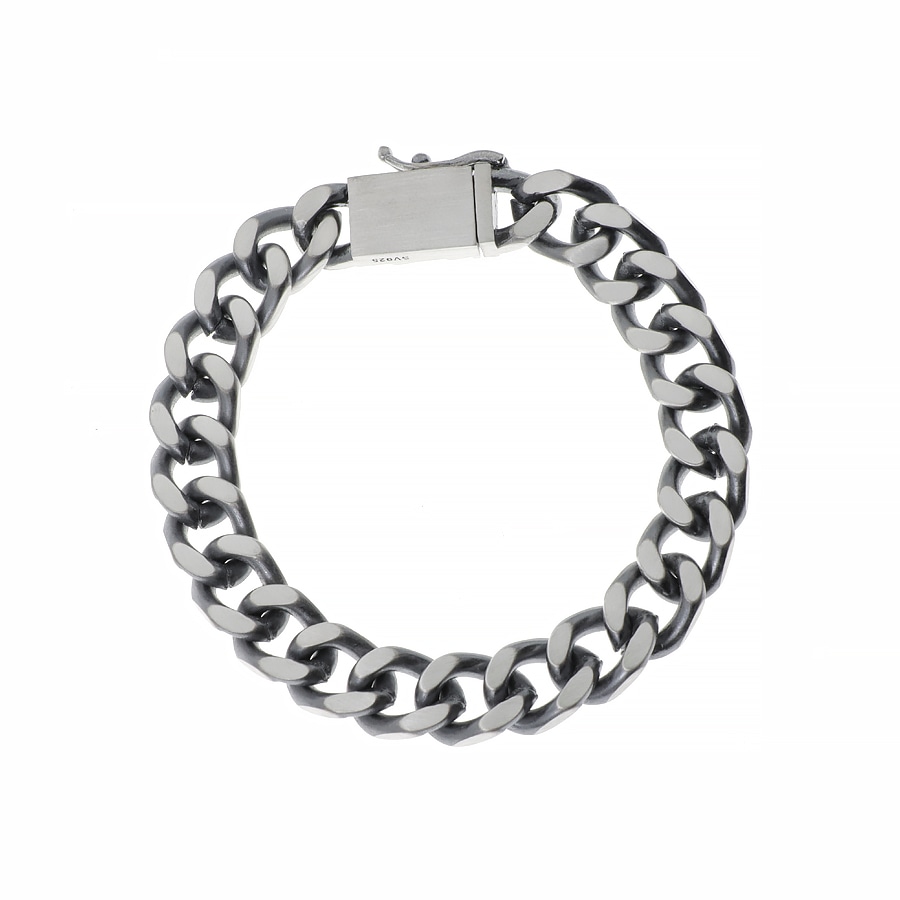 シルバー925 燻し銀 喜平チェーン ブレスレット ダメージ加工 ユニセックス ストリート 幅-約10mm/厚み-約4.6mm 16,614円