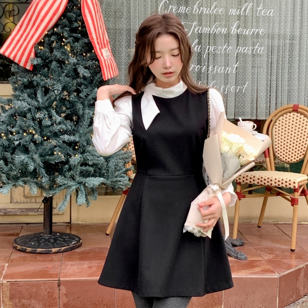 (ミニ&ロング / 結婚式お呼ばれコーデおすすめ / 上品ムード) 2丈配色スカーフタイ フレアワンピース op16247