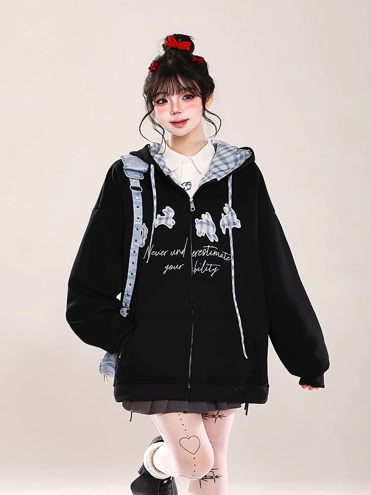 2025 秋冬 韓国系アウター パーカー フード付き 刺繍プリントファッションおしゃれかわいいレトロ風フーディーブルサイズ丈シルエット色っぽ女っぽカジュアル春夏袖スリーブ