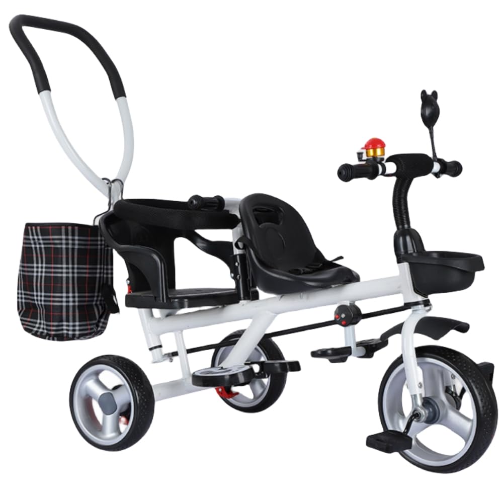 二人乗り三輪車 ベビーカー双子用 子供用 自転車 子供用ベビーカー 補助棒付き 両点シートベルト付き 物置くカゴ付き 耐荷重100kg 双子用 プレゼント アウトドア 室内兼用 幼児用トライクアビエー