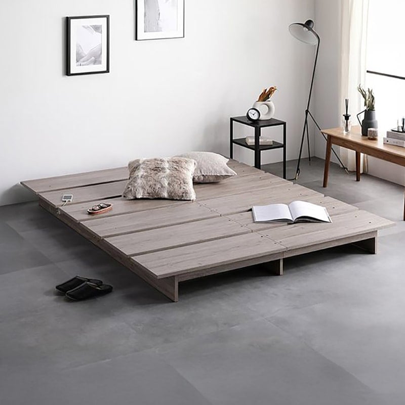 ダブル ベッドフレーム ロータイプ すのこベッド 一人暮らし おしゃれ コンセント付 広めに使える 丈夫 耐荷重200kg 幅160cm STAGE